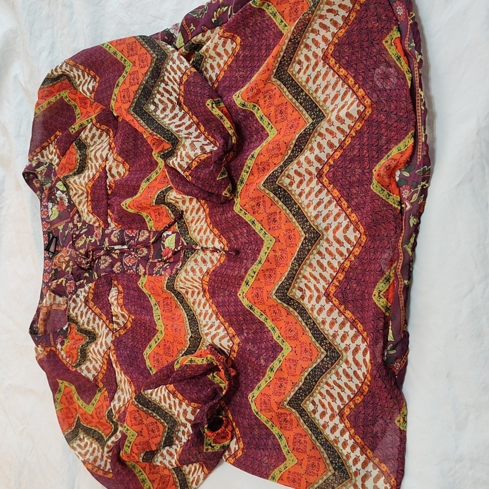 New Directions Peasant Blouse Size L Bohemian Mixed Print Fall Winter Casual